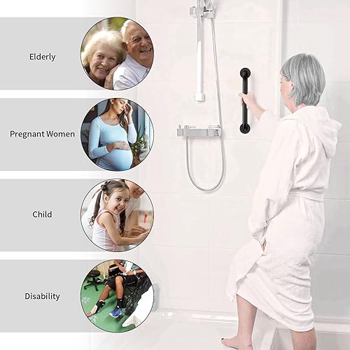 Miniatura 4 de Paquete de 2 barras de agarre para la regadera de 12 pulgadas en negro mate, mango de barra de agarre de seguridad de acero inoxidable ZUEXT para