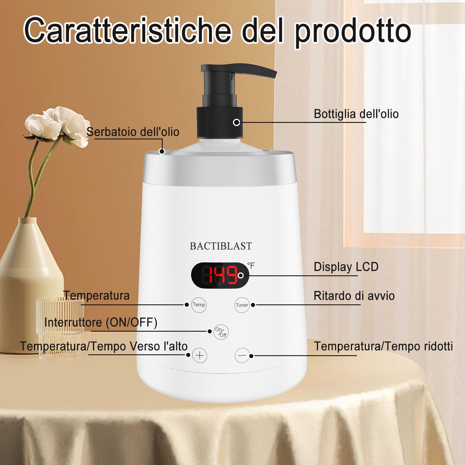 scalda olio da massaggio, scalda olio con due dispenser, Scalda lozioni indicatore a LCD, Scalda oli per massaggi per spa salone per uso domestico (Bianco)