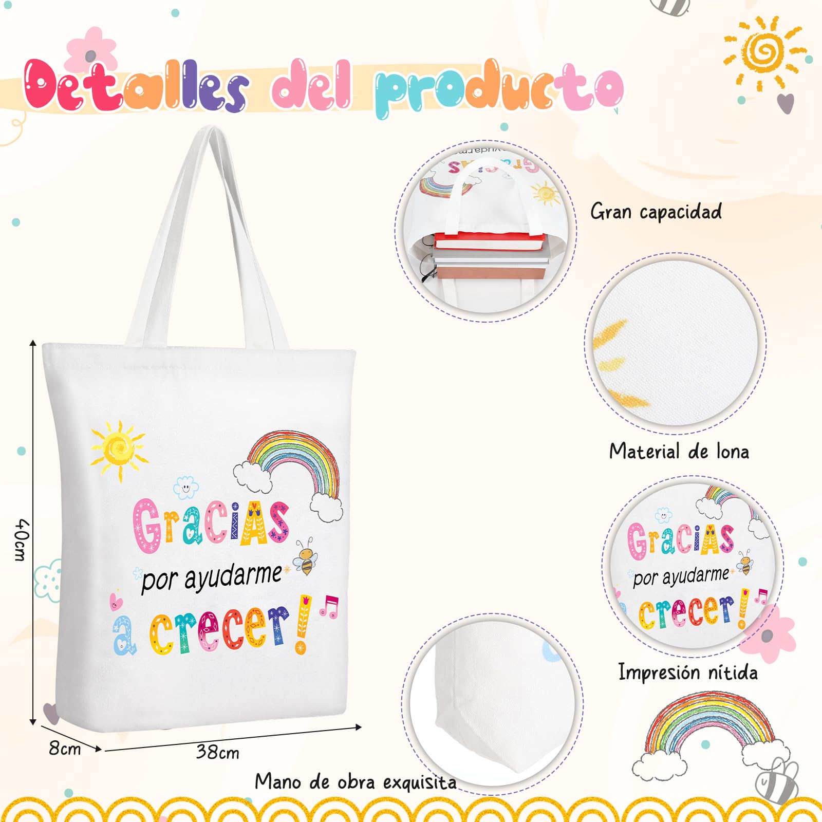 Tenare Regalo Profesor Bolsa de Tela Cosméticos Llavero Tarjeta Gracias Profe con sobre para Mujer