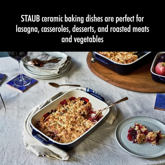 Staub Ceramic 2-pc Rectangular Baking Dish Set - Dark Blue | Oven-to-Table for Casseroles, Lasagnas, Roasting. Dishwasher Safe. Includes Baking Dish: 7.5 x 6 & 10.5 x 7.5