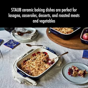 Staub Ceramic 2-pc Rectangular Baking Dish Set - Dark Blue | Oven-to-Table for Casseroles, Lasagnas, Roasting. Dishwasher Safe. Includes Baking Dish: 7.5 x 6 & 10.5 x 7.5