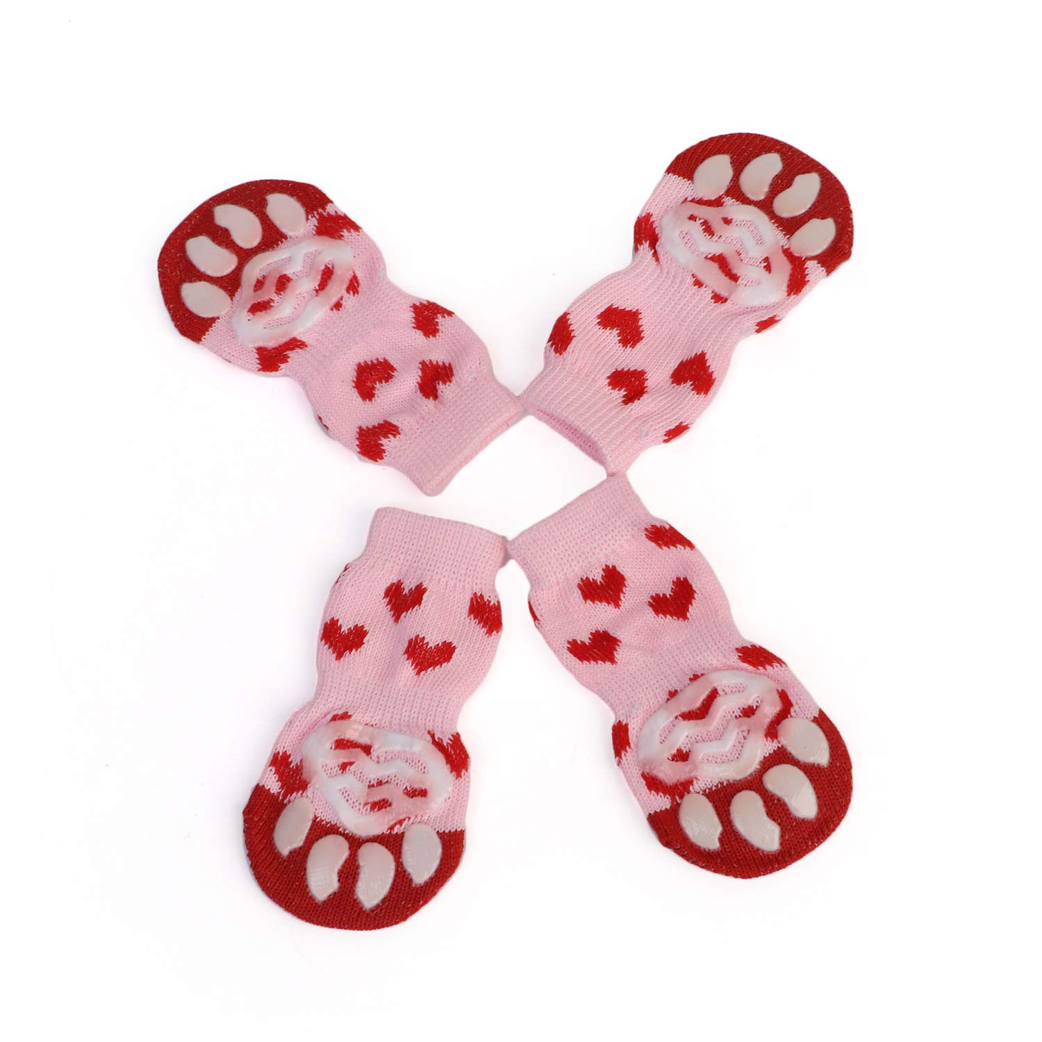 4pcs/Set Cute Pet Socks Puppy Dog Knit Socks Small Cat Cotton Anti-Slip Shoes Autumn Winter Indoor Wear Slip On Paw Protector (red)