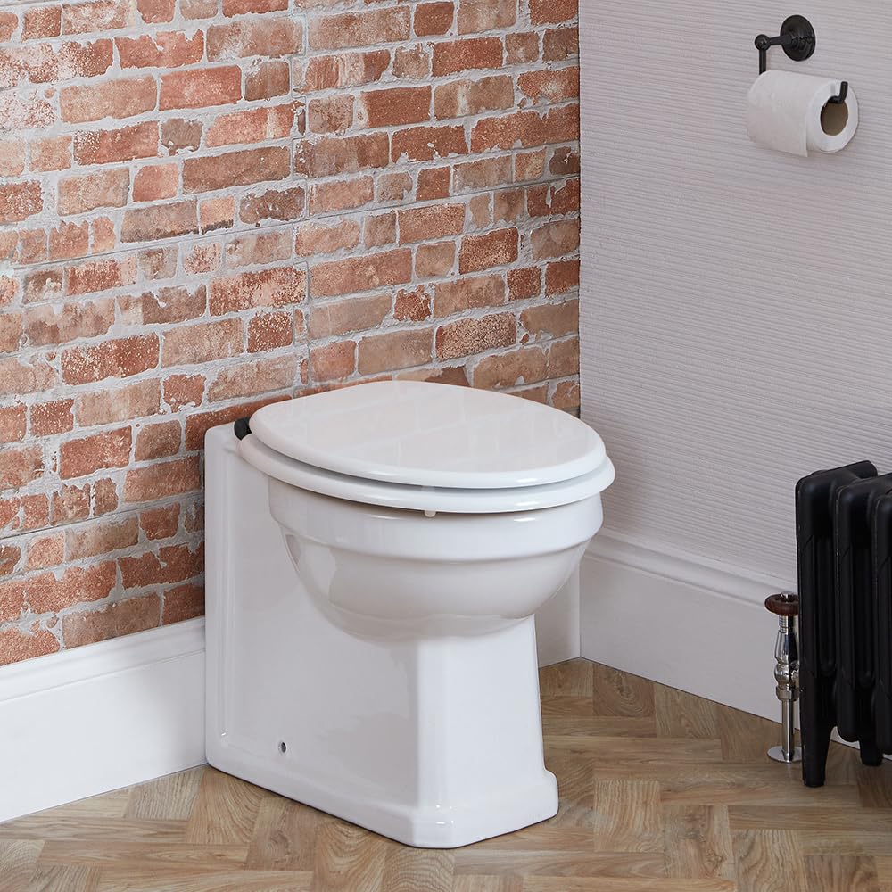 Milano Richmond Back to Wall Toilet Pan with White Seat - Black Hinges