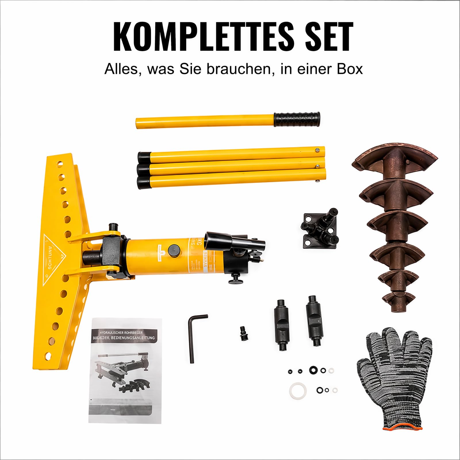 10T Hydraulisches Rohrbiegemaschine, Manuelles Rohrbiegeset Blechbiegemaschine Rohrbieger mit 6 Matrizen, Max.90° Universal-Biegemaschine Rohrbiegegerät für Verzinkte Rohre Aluminiumrohre Stahlrohre