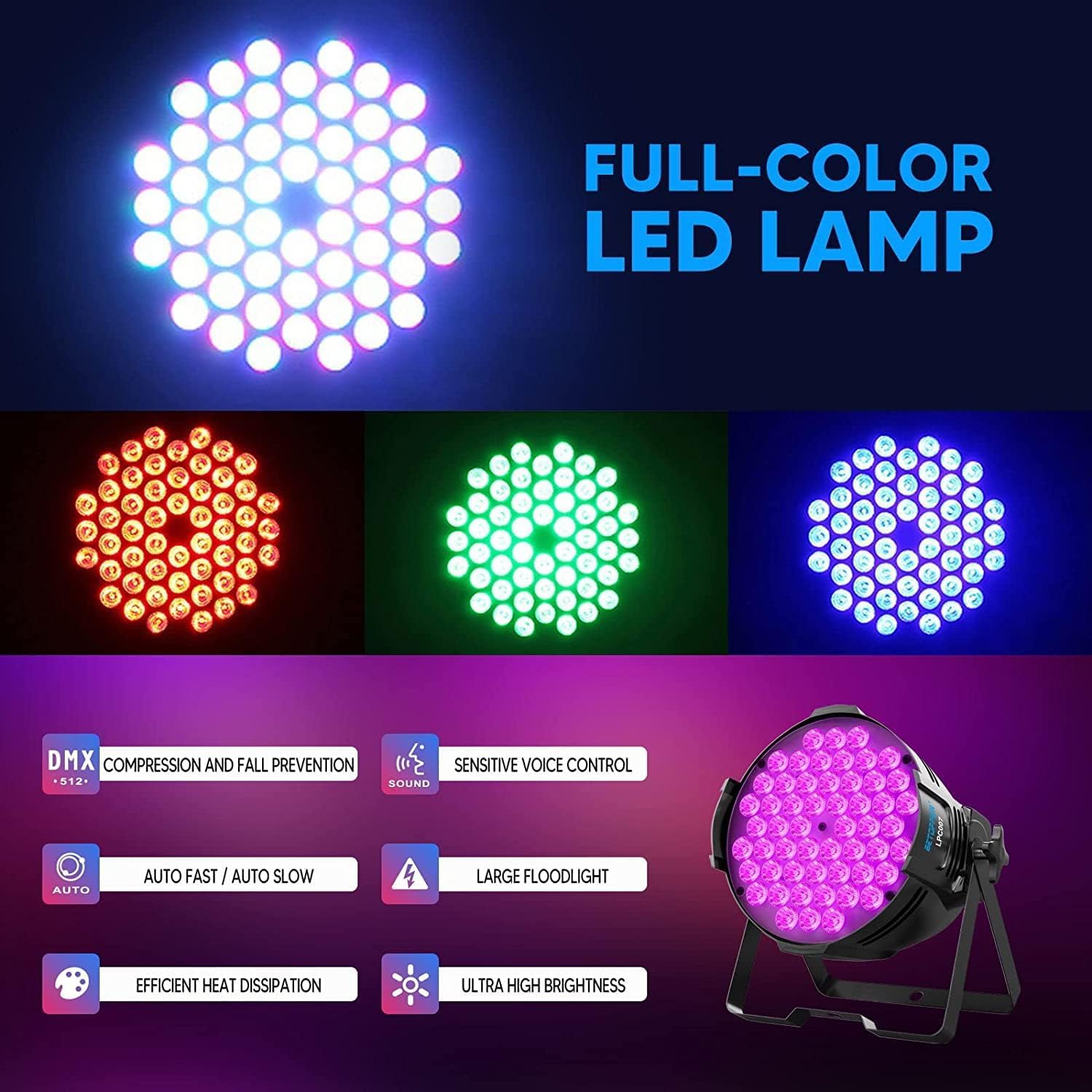 Betopper 180W Par Led RGB Lumière Soirée Dj Strobe Lumière de Scène 4P | 54x3W Projecteur de Scene DMX512 Pofessionnel Lumière Stroboscope pour Fête De la musique Halloween Noël Bar Club LPC007 1P