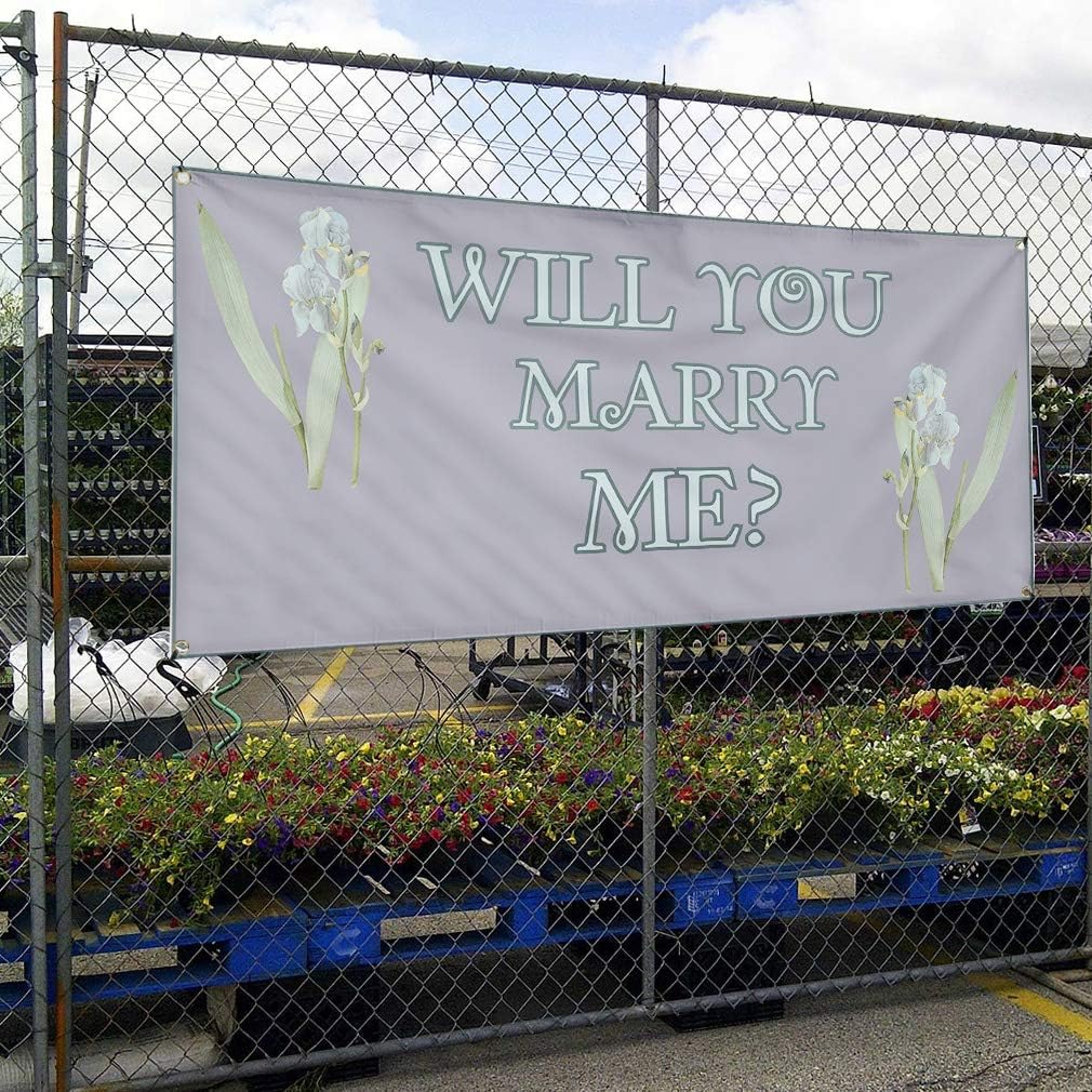 Vinyl Banner Sign Will You Marry Me Grey White Lifestyle Marketing Advertising Grey - 24inx36in, 4 Grommets, Set of 2