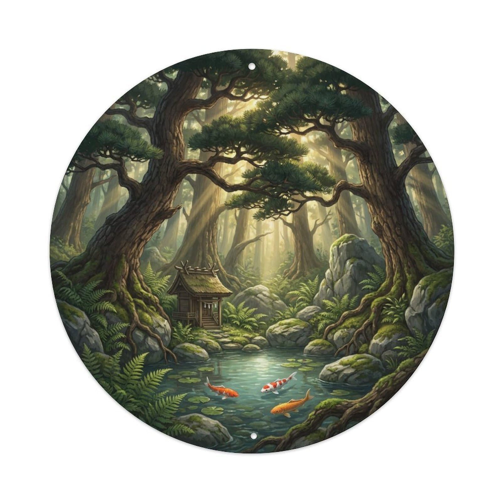 Galvaxio Style Japanese Koi Fish Pine Forest Ancient Tall Metal Tin Sign