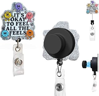 Magnetic Badge Holder Feel All The Feel Badge Reel - Inspirational Mental Health ID Holder for Nurses Cute Nurse Badge Clip for Work & Daily Motivation