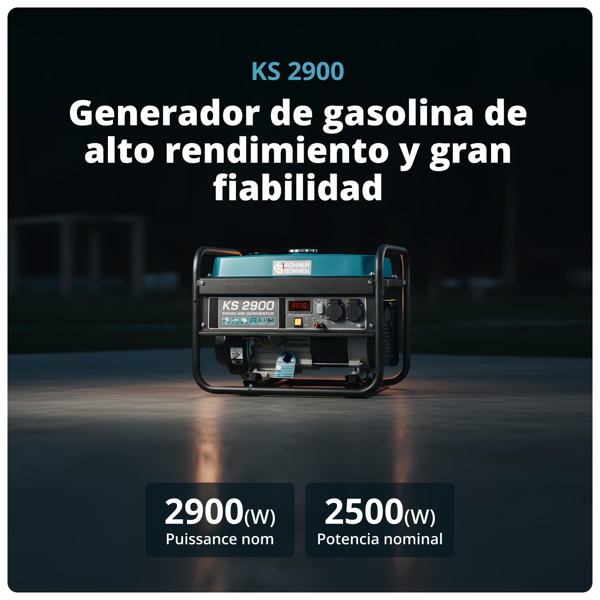 Generador de gasolina KS 2900,generador electrico gasolina2900 W,2x16A (230 V),12V,power station con (AVR),indicador aceite, protección ante sobrecargas y cortocircuitos,generador 4 tiempos