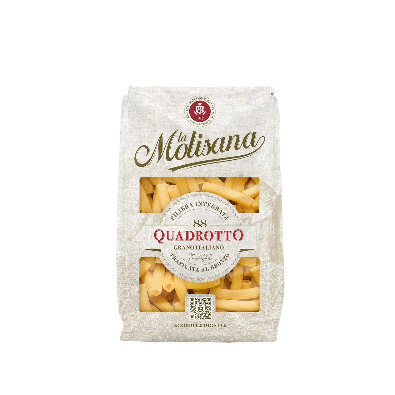La Molisana, Quadrotto n. 88, Pasta da Solo Grano Italiano - Trafilata al Bronzo, Ruvida e Tenace con Eccellente Tenuta in Cottura - Confezione da 500 g