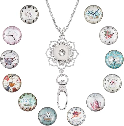 SUNNYCLUE Kit de cordón de cristal con botones a presión para insignias de identificación, cadena de suéter, Cordón de botón de reloj 1+12