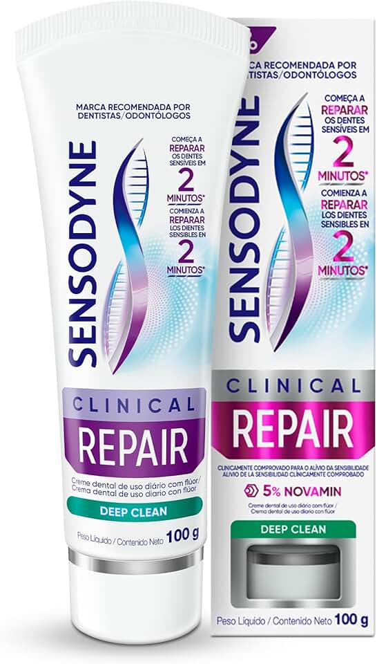 Sensodyne NOVO Creme Dental para Sensibilidade Clinical Repair Deep Clean com Flúor, Reparação dos Dentes Sensíveis, 100g