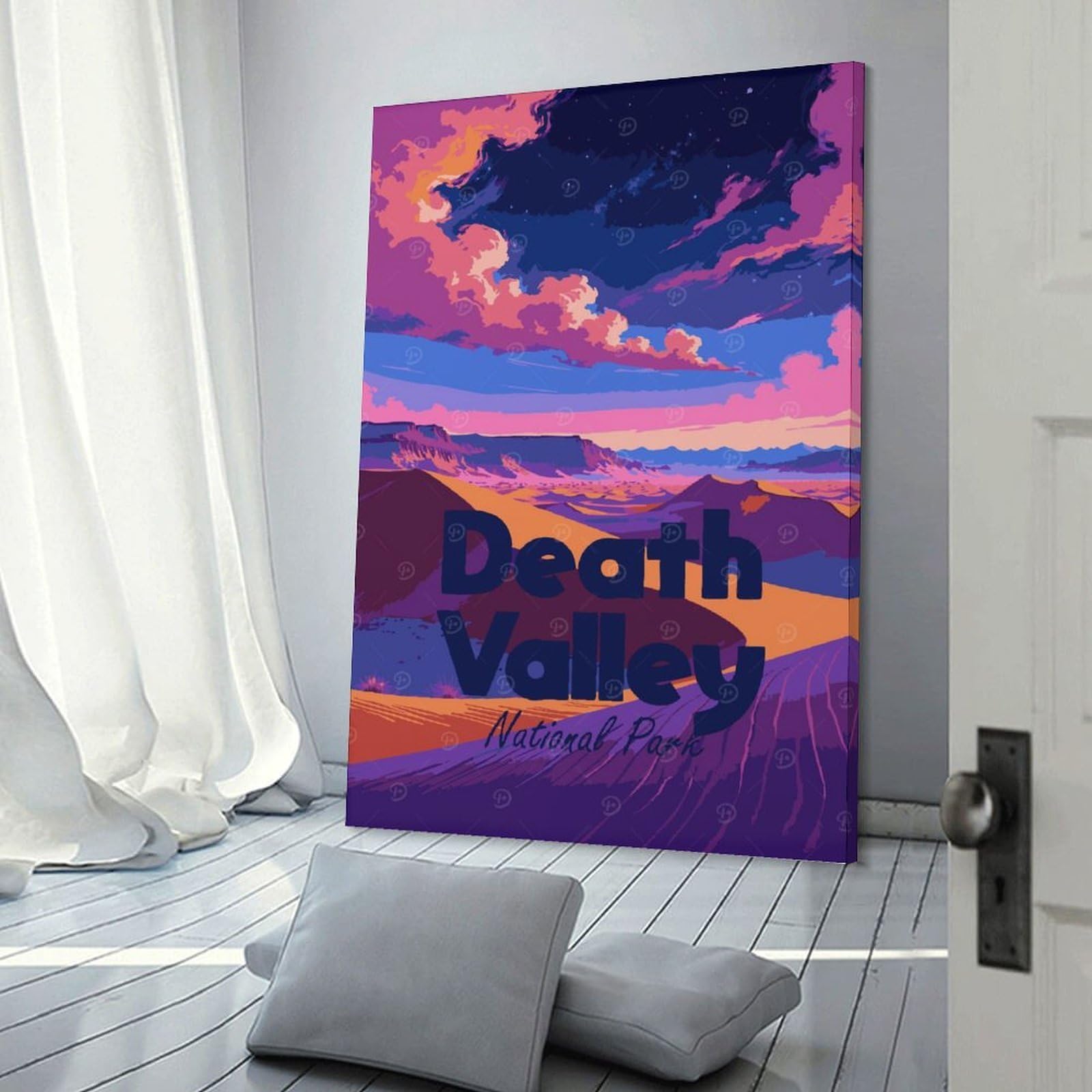 Junmoney Death Valley National Park Illustration Canvas Art Print, 08x12inch(20x30cm), for Bedrooms, Workspaces And Everyday Interiors, A Flexible Wall Accent for Shared Spaces