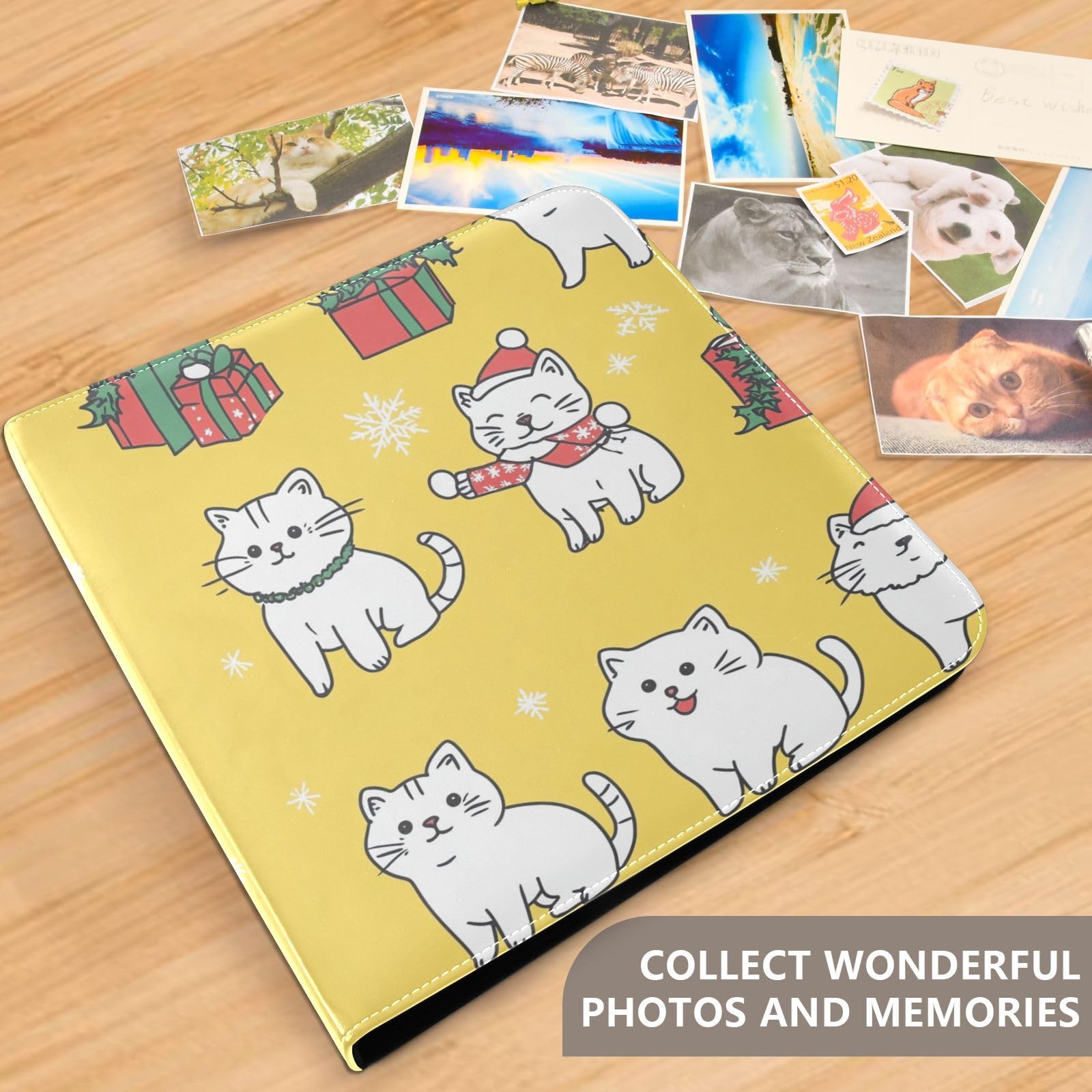 Álbum de fotos para fotos de todos los tamaños de fotos de Navidad American Curl Cats páginas autoadhesivas amarillas de 4 x 6, 5 x 7, 6 x 8 pulgadas