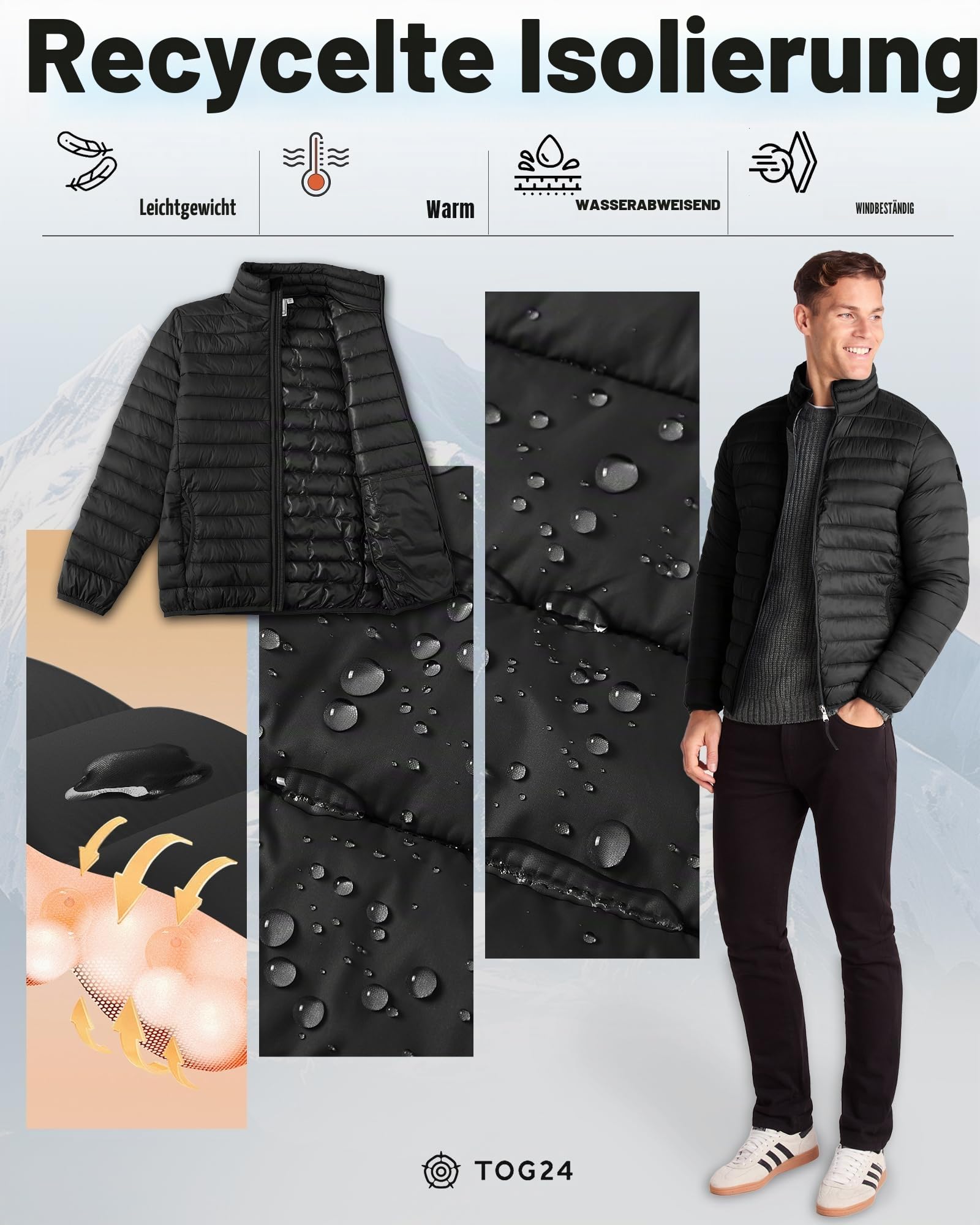 TOG24 Gibson Herren Steppjacke Leichte Winterjacke Warme Übergangsjacke Herbst Wasserfeste Pufferjacke Für Männer Für Outdoor Casual Wandern
