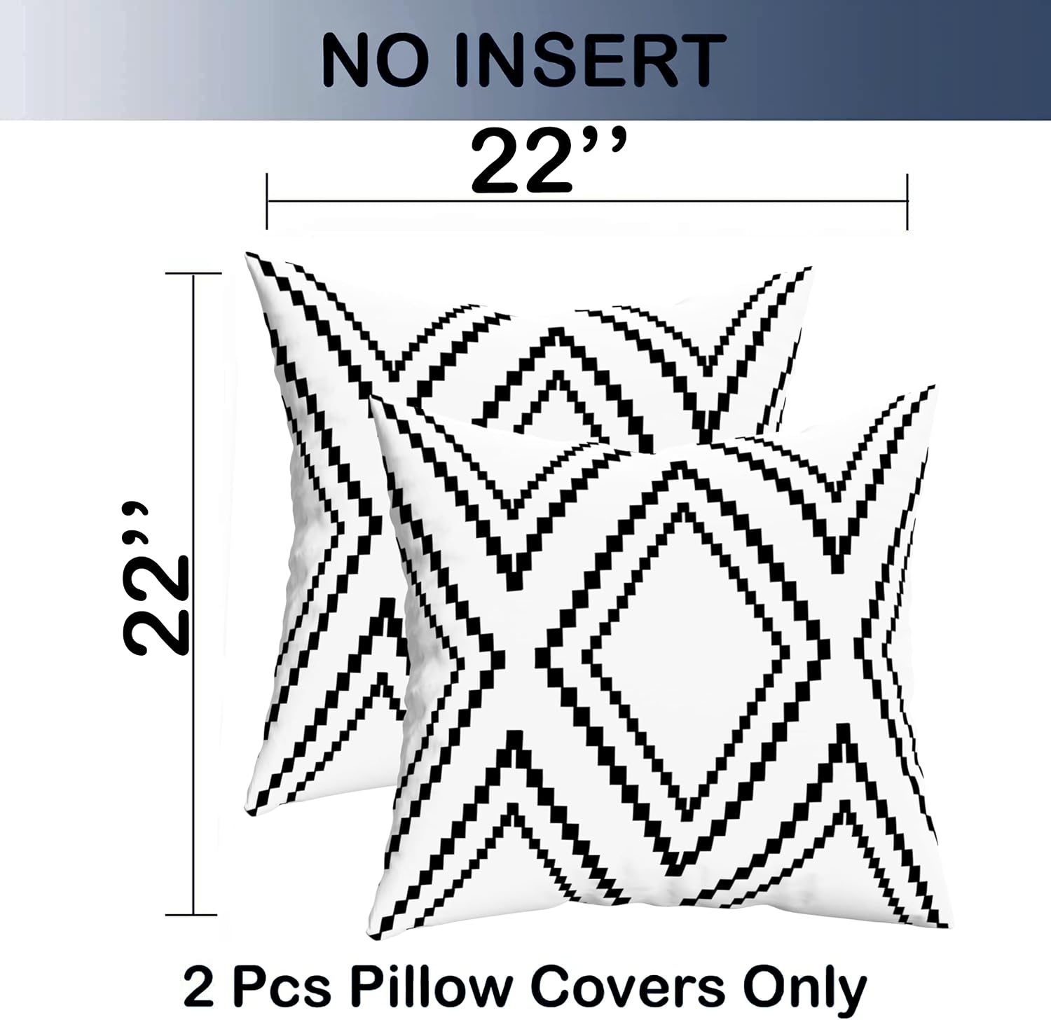 Outdoor Pillow Waterproof Set of 2, Boho Farmhouse Throw Pillow Covers Geometric Pillow Cases for Patio Furniture, Outdoor Pillow Covers for Couch, Black More(Black&White-02, 22x22 Inch) image 2