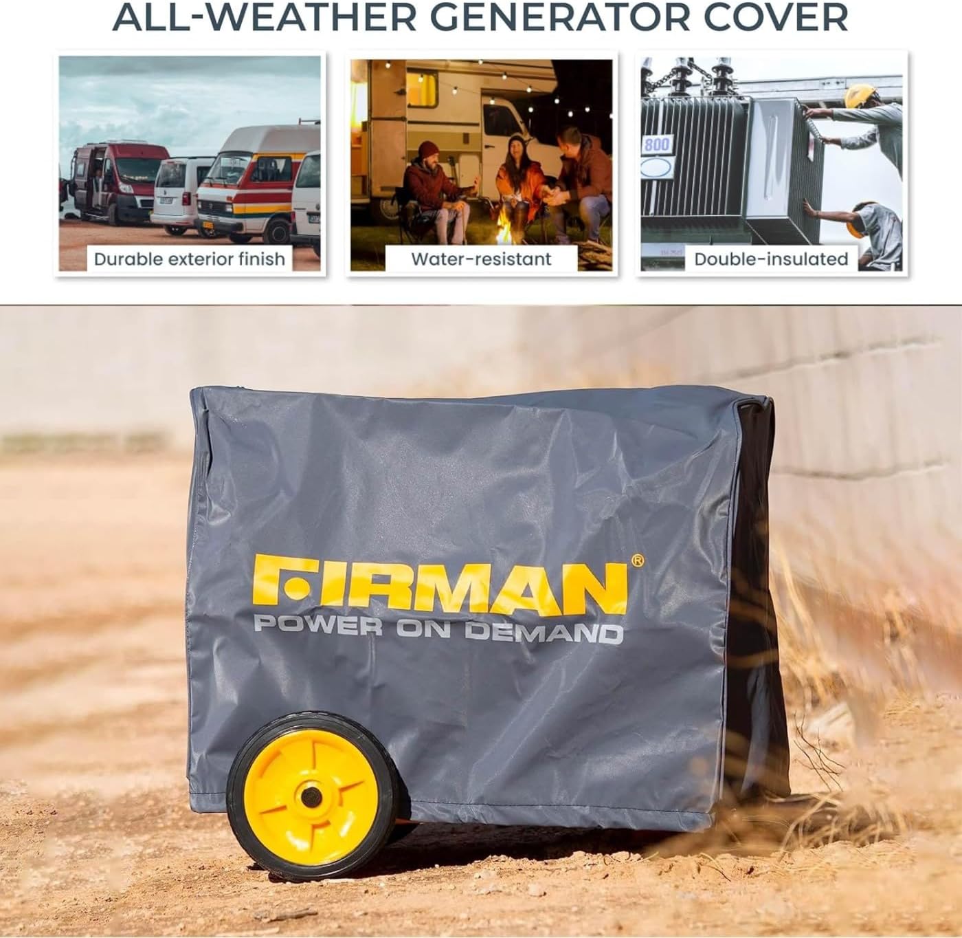 FIRMAN 1002 Medium Size Portable Generator Cover – Waterproof Heavy Duty Inverter Generator Cover Fits 3000-4000W or up to 25.4"x18.3"x19.5" size with Drawstring Dust Rain Wind UV-Resistant Protection