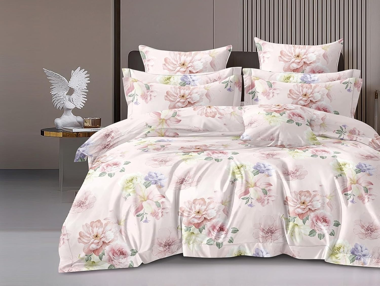 DECOR2ADMIRE 300 Thread Count Premium Cotton Queen Size Printed Double Bedsheet with Two Pillow Covers for Home 90 Inches x 100 Inches (Baby Pink Floral, Double 90″ x 100″)