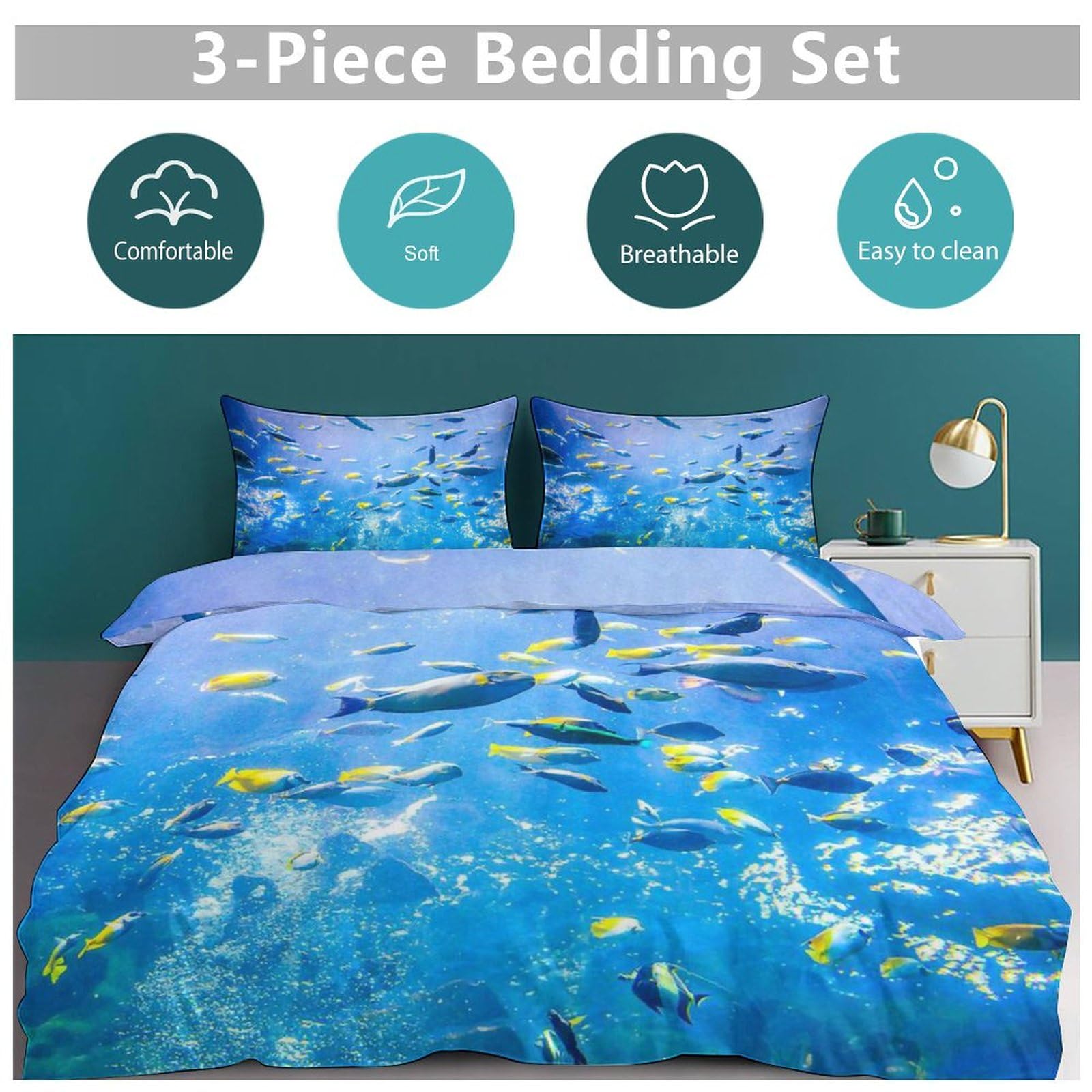 Amazon｜布団カバー 3点セット かわいい 深海 青い海 魚柄 かわいい