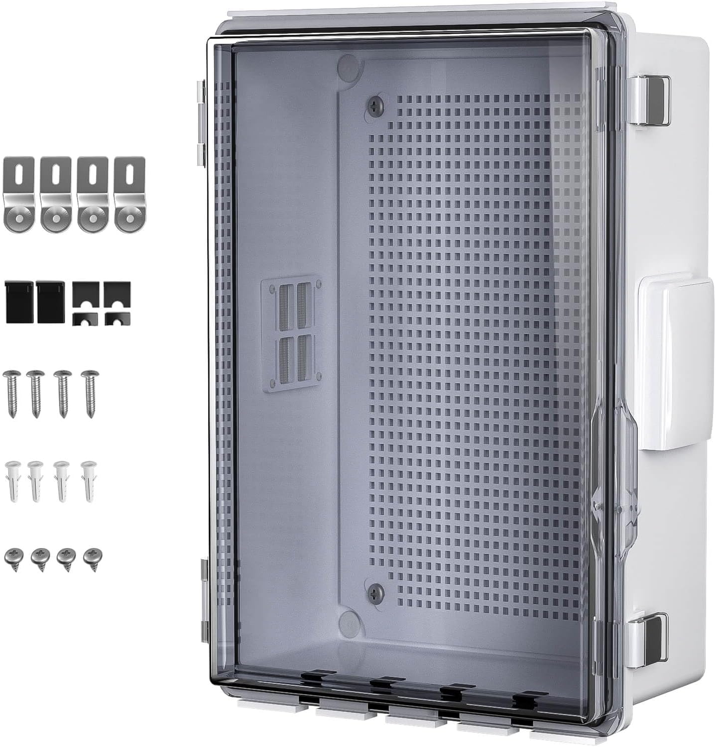 ABS Electrical Junction Box, Ventilated Design, Cable Grommets, IP65 Waterproof Enclosure, Indoor/Outdoor Use with Mounting Panel .(Clear Cover, 13.8"x9.7"x5.9")