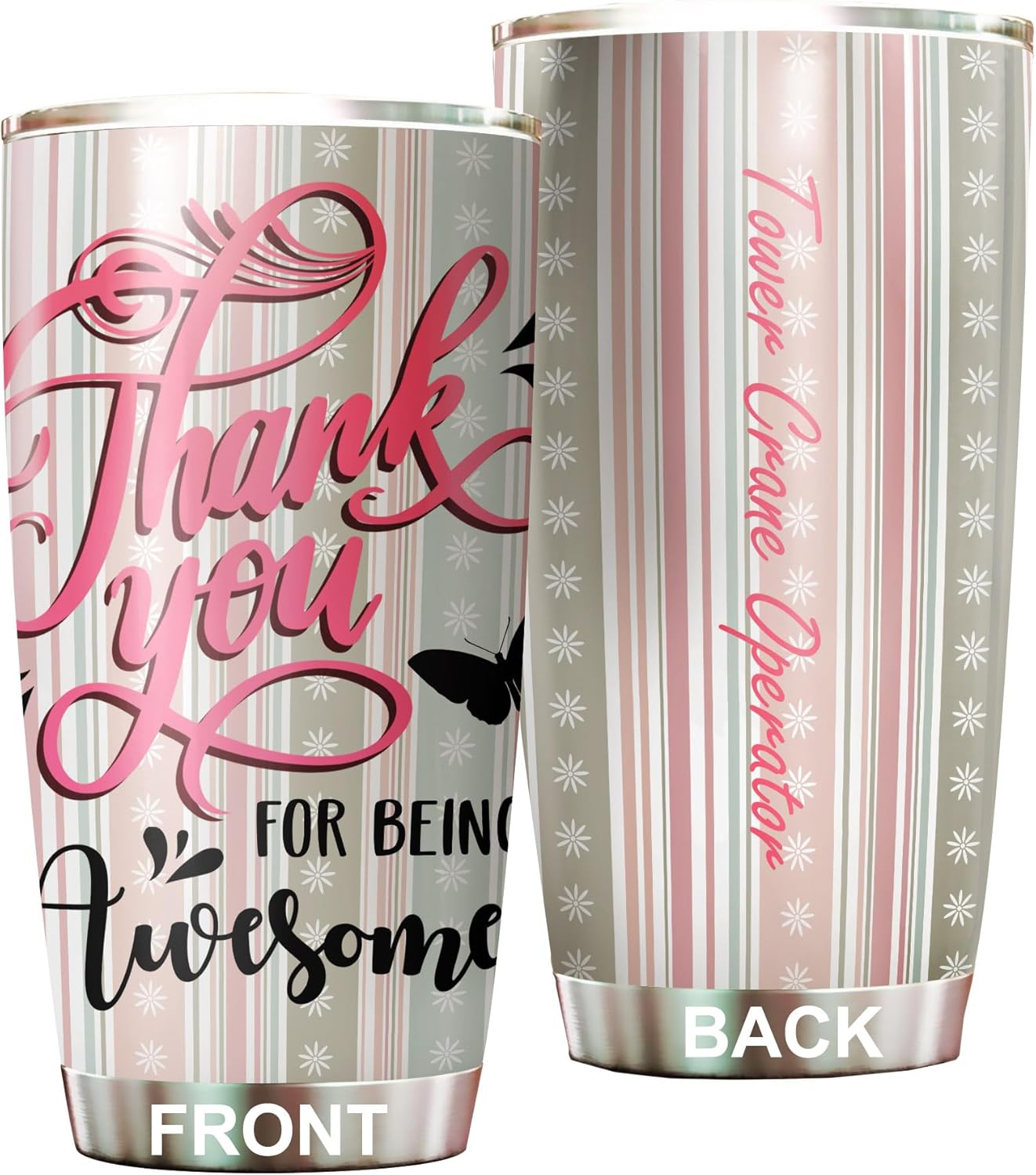 Thank You For Being Awesome Tower Crane Operator Tumbler Stainless Steel 20oz, Coworker Appreciation Gifts Men Women Work Friends Besties, Driking Coffee Cup For Birthday Christmas