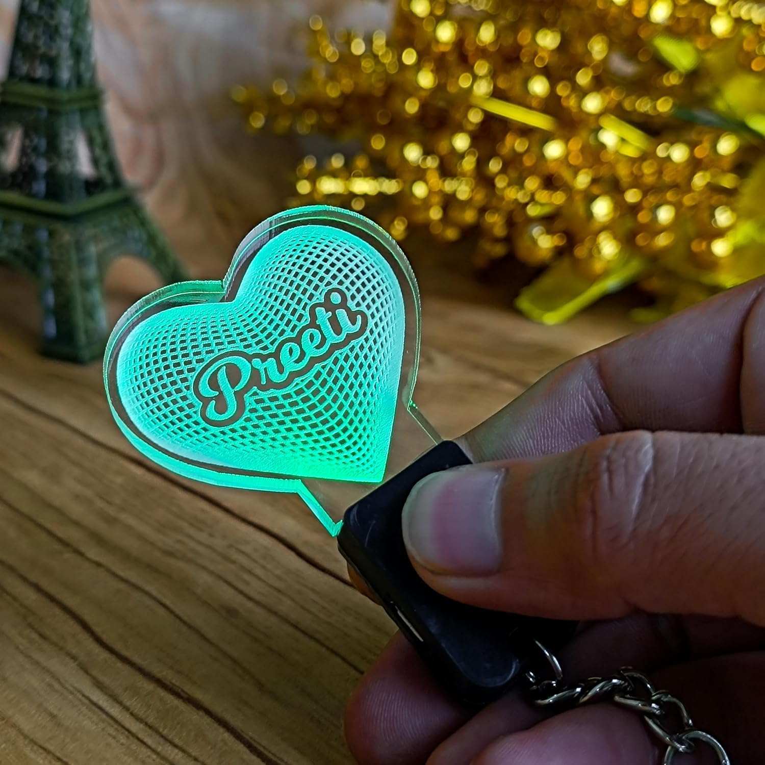 WEHATKE Plastic Customized 3D Illusion Heart Rechargable Multicolor Light Keychain With Your Name, Best Use For Bag Tag, Bike, Home & Office | Best Gift For Family Friend & Love (Multicolor Light)