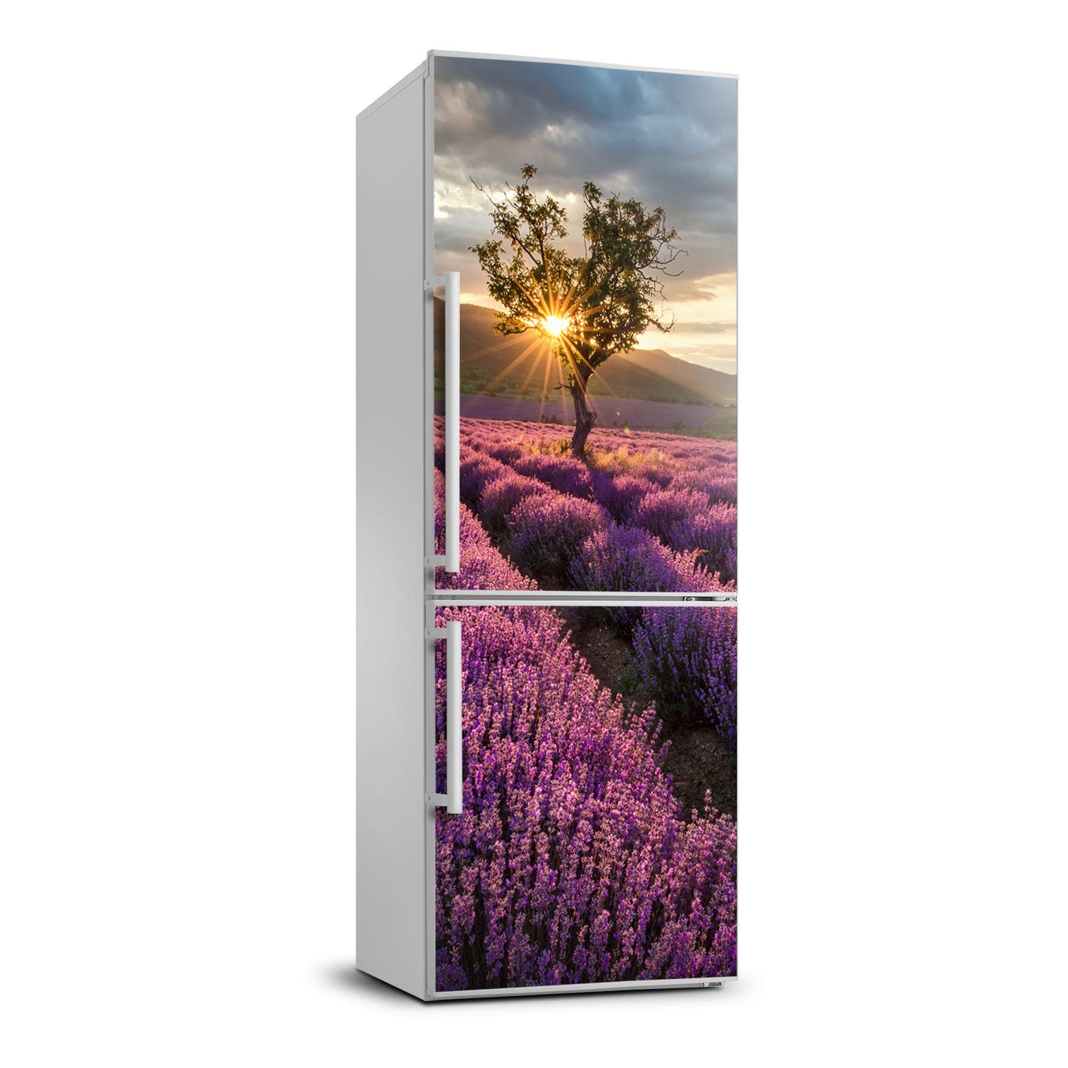 Cubierta del refrigerador pared campo de lavanda vinilo autoadhesivo cocina 70x190 cm
