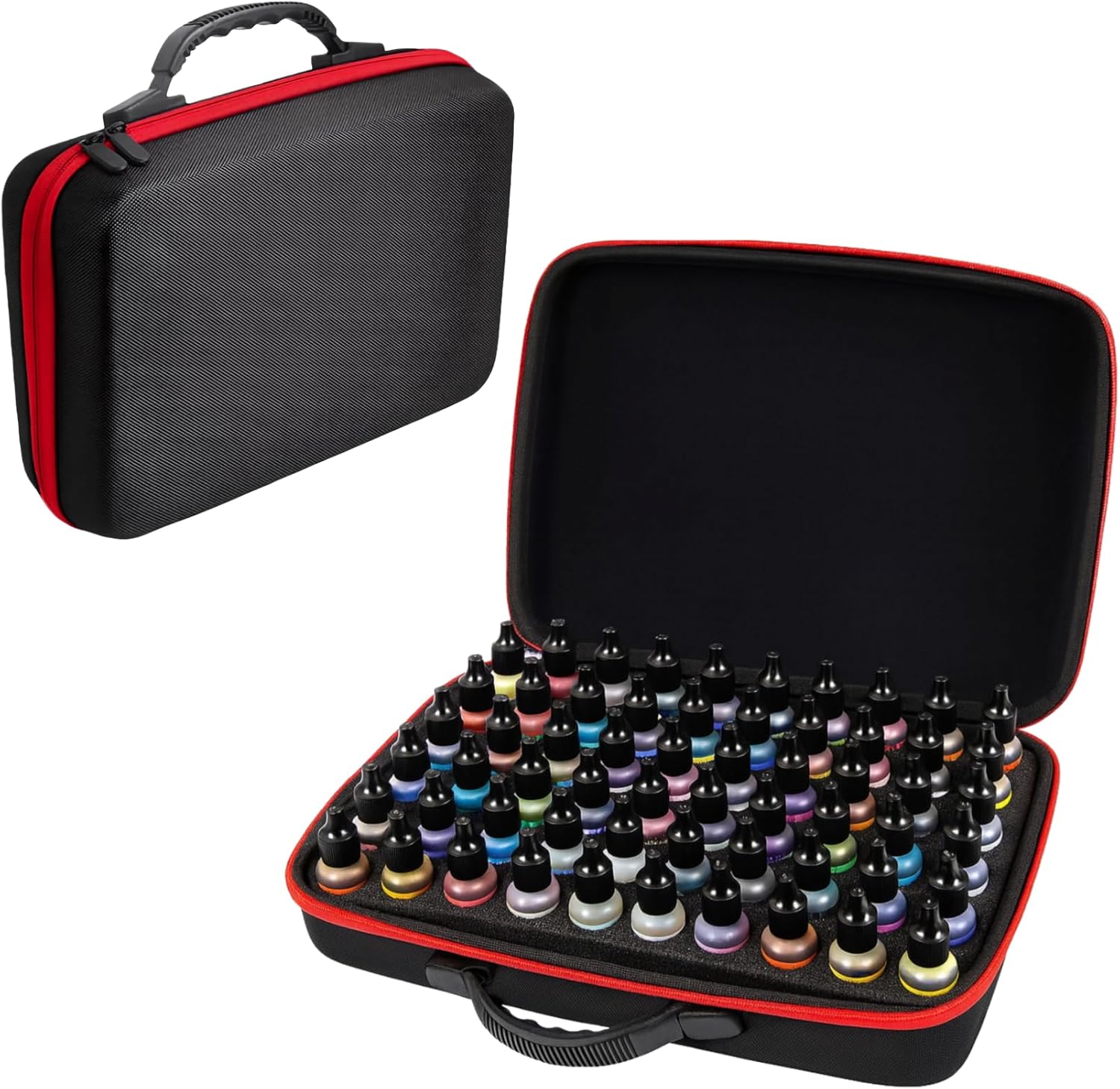 Alcohol Ink Storage Carrying Case Holds 60 Bottles, Miniature Paint Organizer with Foam Insert, Shockproof EVA Travel Case for Ink,Paints (Ink Not Included) (Red)