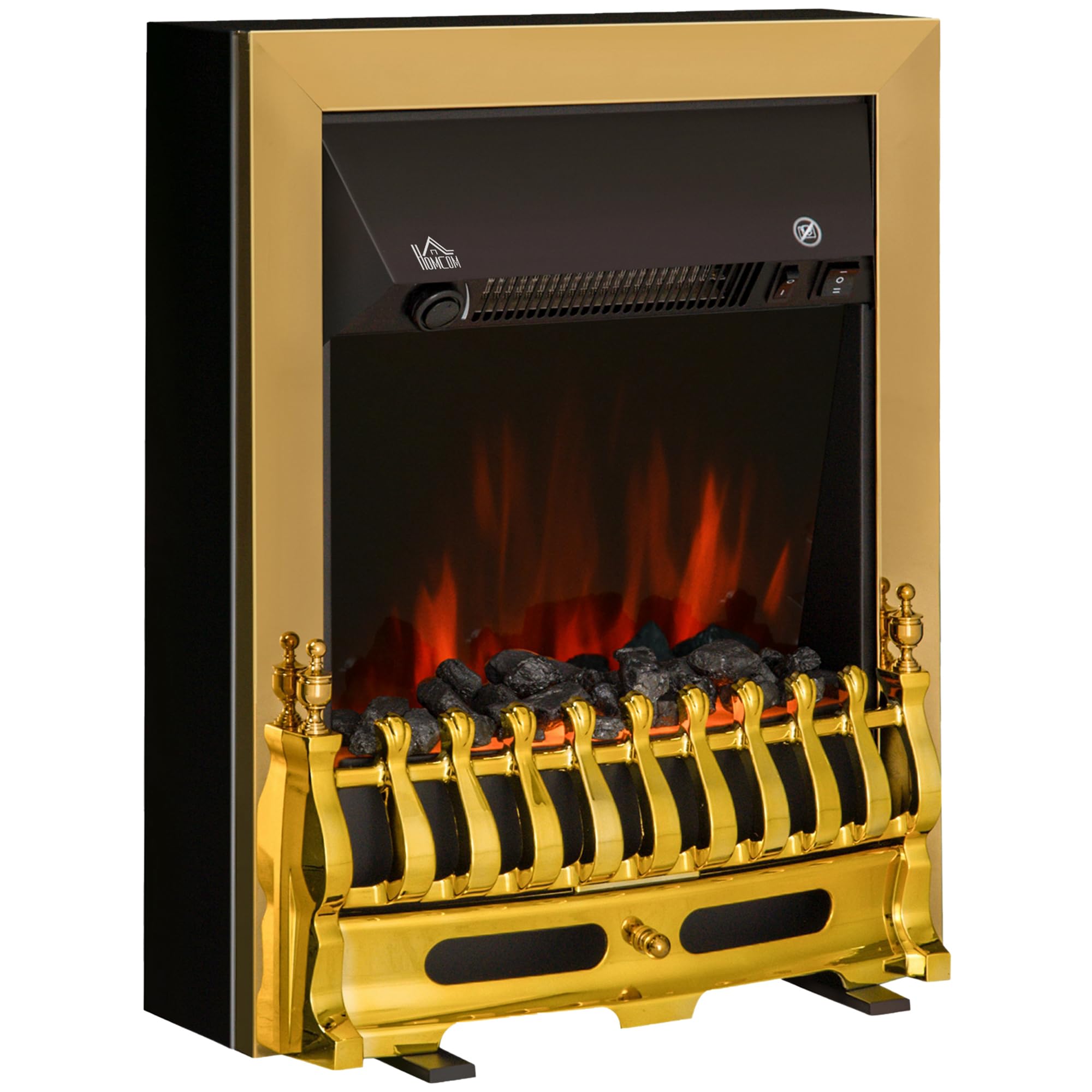 Bobobiy Coal/Golden Contemporary Electric Fireplace Burning Flame Effect Inset Fire Place Space Heater Glass View Led Lighting, 1000W/2000W,