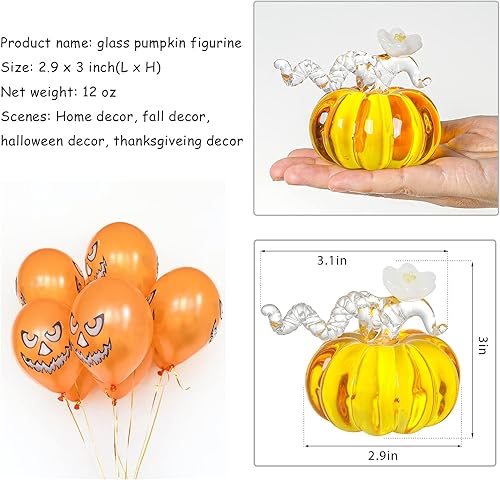 Miniatura 6 de LONGWIN Figuras de calabaza de vidrio soplado a mano, pisapapeles, 2.9 pulgadas, decoración de calabaza falsa de Halloween, decoración de cosecha de