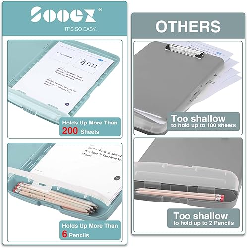 Miniatura 3 de Sooez Portapapeles 8.5 x 11 pulgadas con Almacenamiento, Portapapeles de Almacenamiento de Alta Capacidad, Carpeta Portapapeles de Enfermería con