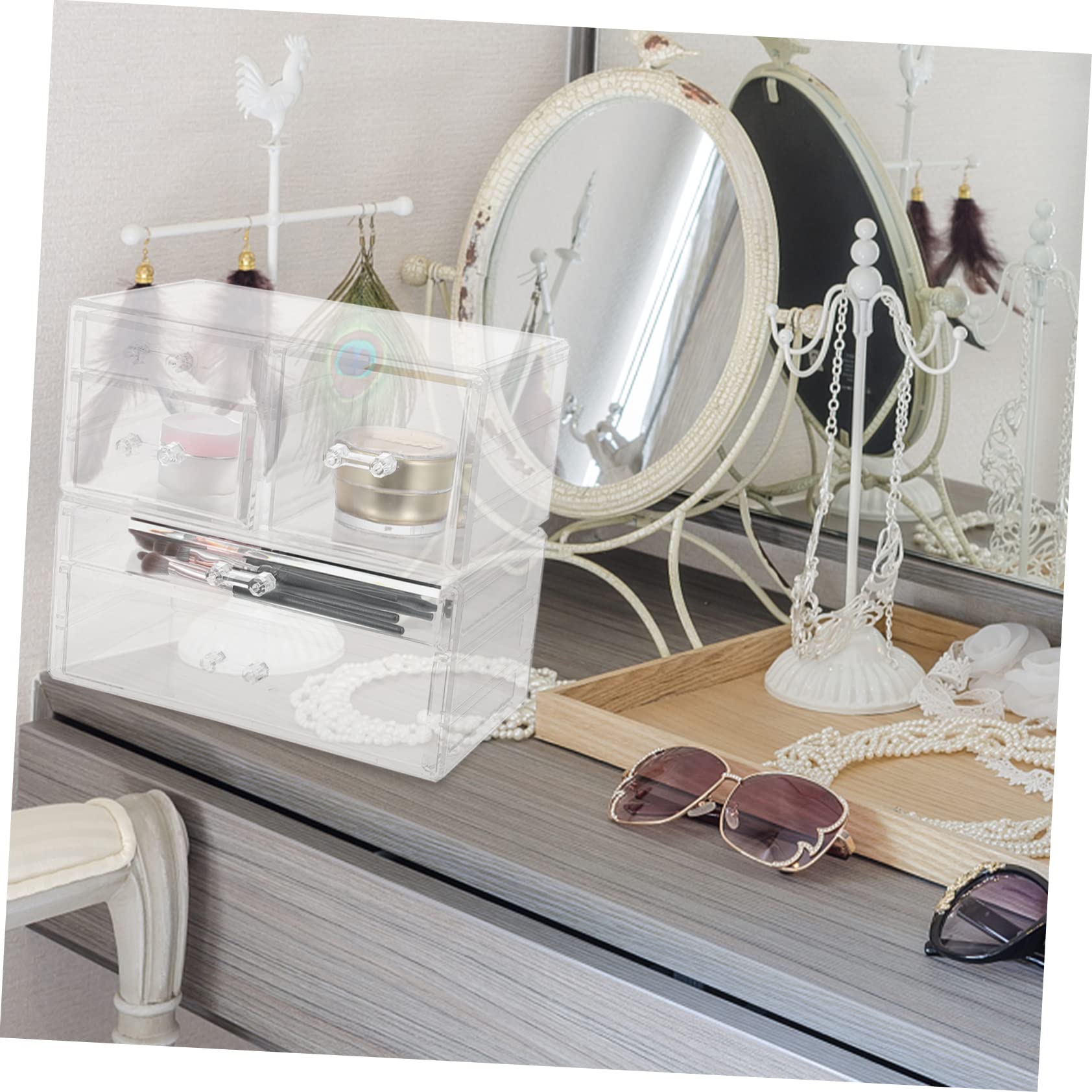 Boîte de Rangement Cosmétique à Tiroir Transparente en Ps, Bijoux