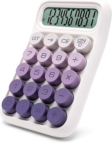 Calculadora de interruptor mecánico, 10 dígitos, pantalla LCD grande, morado, botones grandes, estética