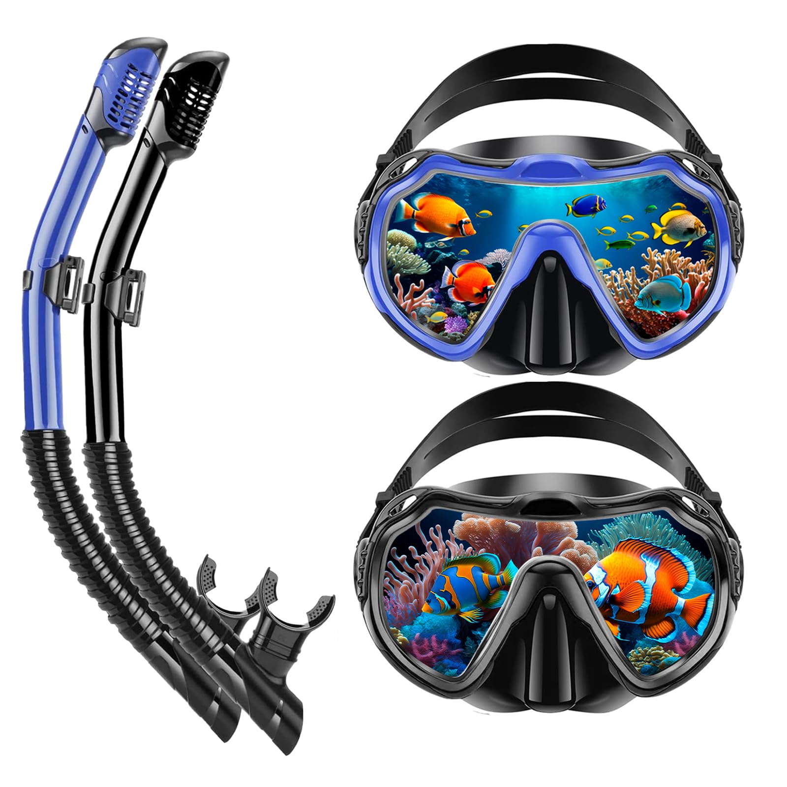 PIYAZI Snorkeling Gear for Adults, Adult Snorkel Set with Panoramic Anti-Leak and Anti-Fog Tempered Glass Snorkel Mask, Dry Top Snorkel, Snorkle Mask