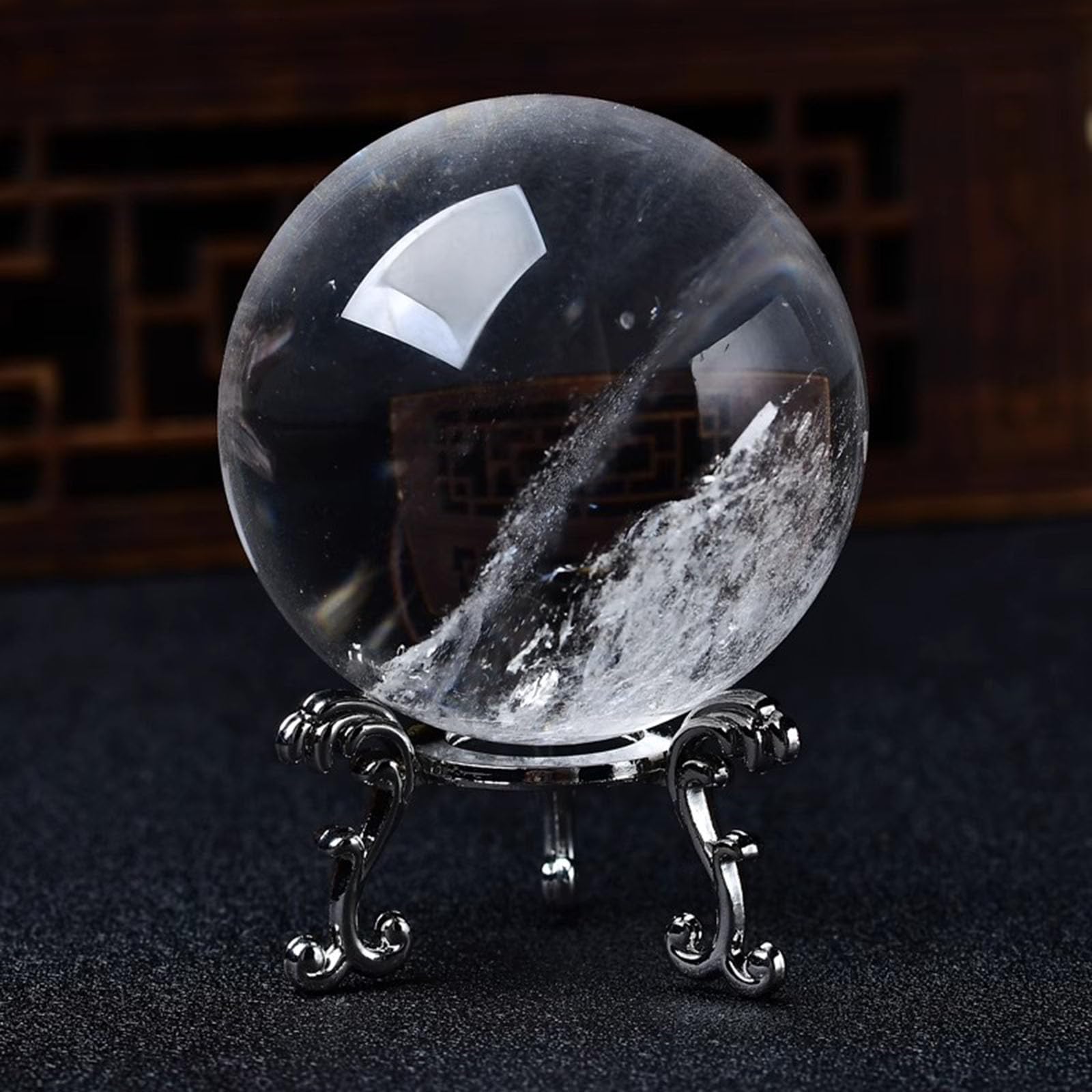 BHBHCPZGR White Crystal Sphere Clear Quartz Ball with Stand Balls for Home Decor Decorative Invite Wealth Witchcraft,75mm