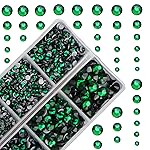 10000Pcs 2-Boxes Mixed Size Hot Fix Round Crystals Gems Glass Stones Hotfix Flat Back Rhinestones with Tweezers and Picking Pencil (Emerald)