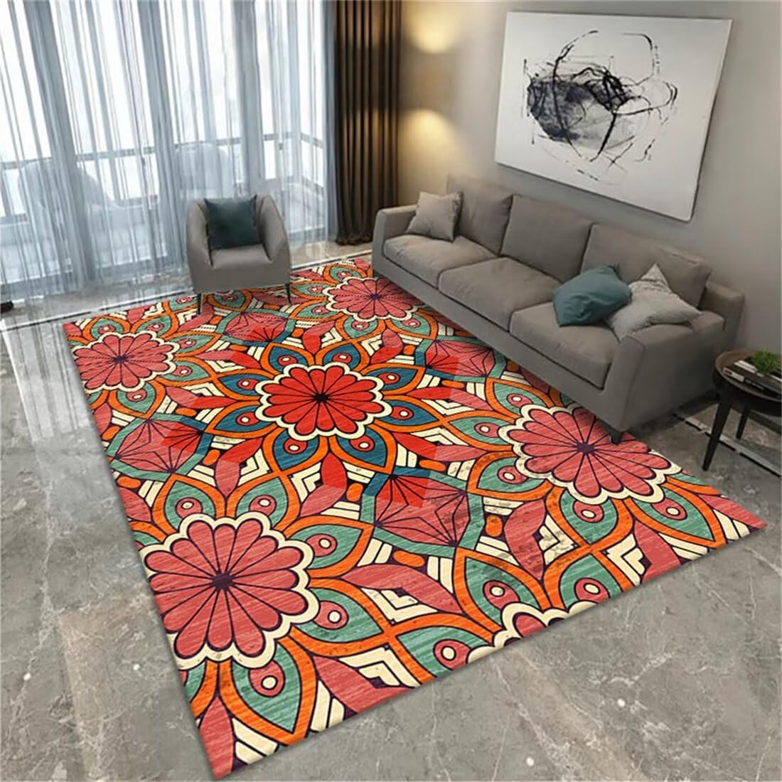 Tapis de salon rouge 70x140 grand tapis de chambre confortable et chaud fleur