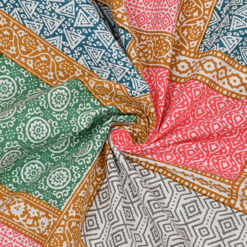 Image of LIVING ROOTS Premium Jaipuri Hand Block Printed 300 TC - King Size Cotton Bedsheet - 90x104 Inches with 2 Matching Pillow Covers | Peacock & Floral Design | Soft, Durable & Colorfast Fabric (222-B)