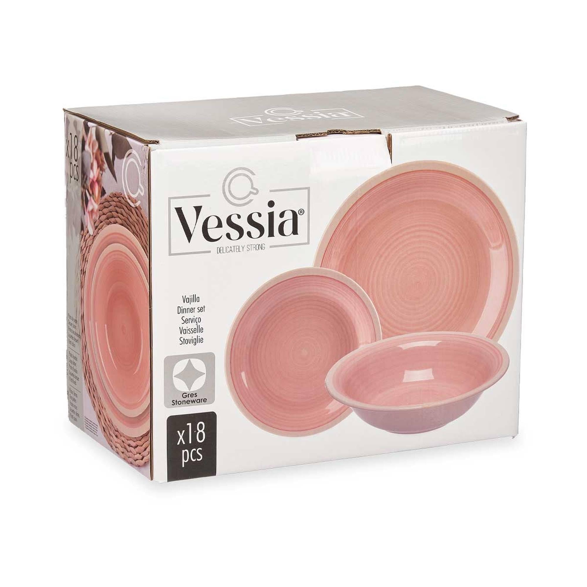 San Ignacio Set 18 pzs vajilla gres rosa borde colección VESSIA