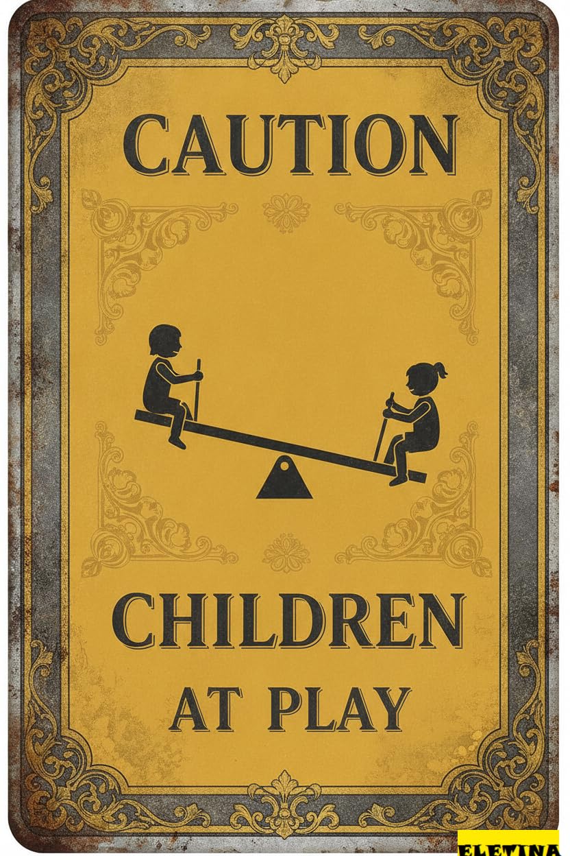 Caution Children At Play Tin Sign, 8x12 Inch Yard Decor