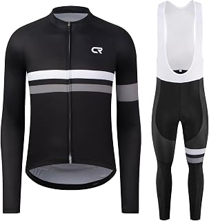 Coconut Ropamo CR Men's Cycling Clothing Set Long Sleeve Cycling Jersey Zipper Pocket Bike Outfit Cycling Bib Pants 3D Padded