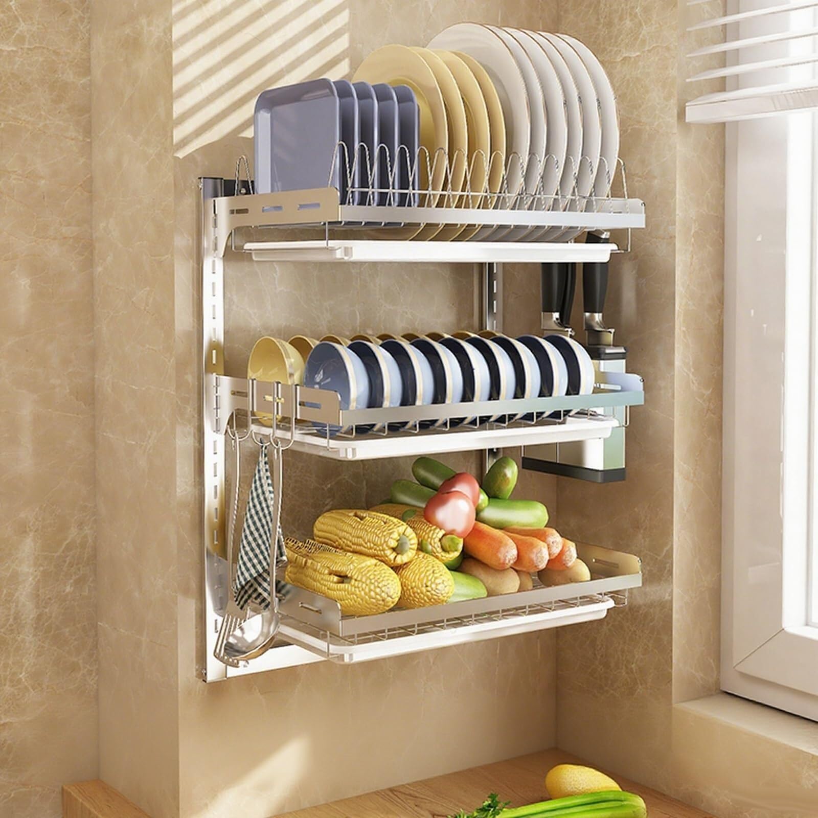 ARUNASC dish racks Wall-Mounted 2/3tier Dish Drying Rack, Extra Large Multifunctional Large Dish Drainers for Kitchen Counte drainer(Size4)