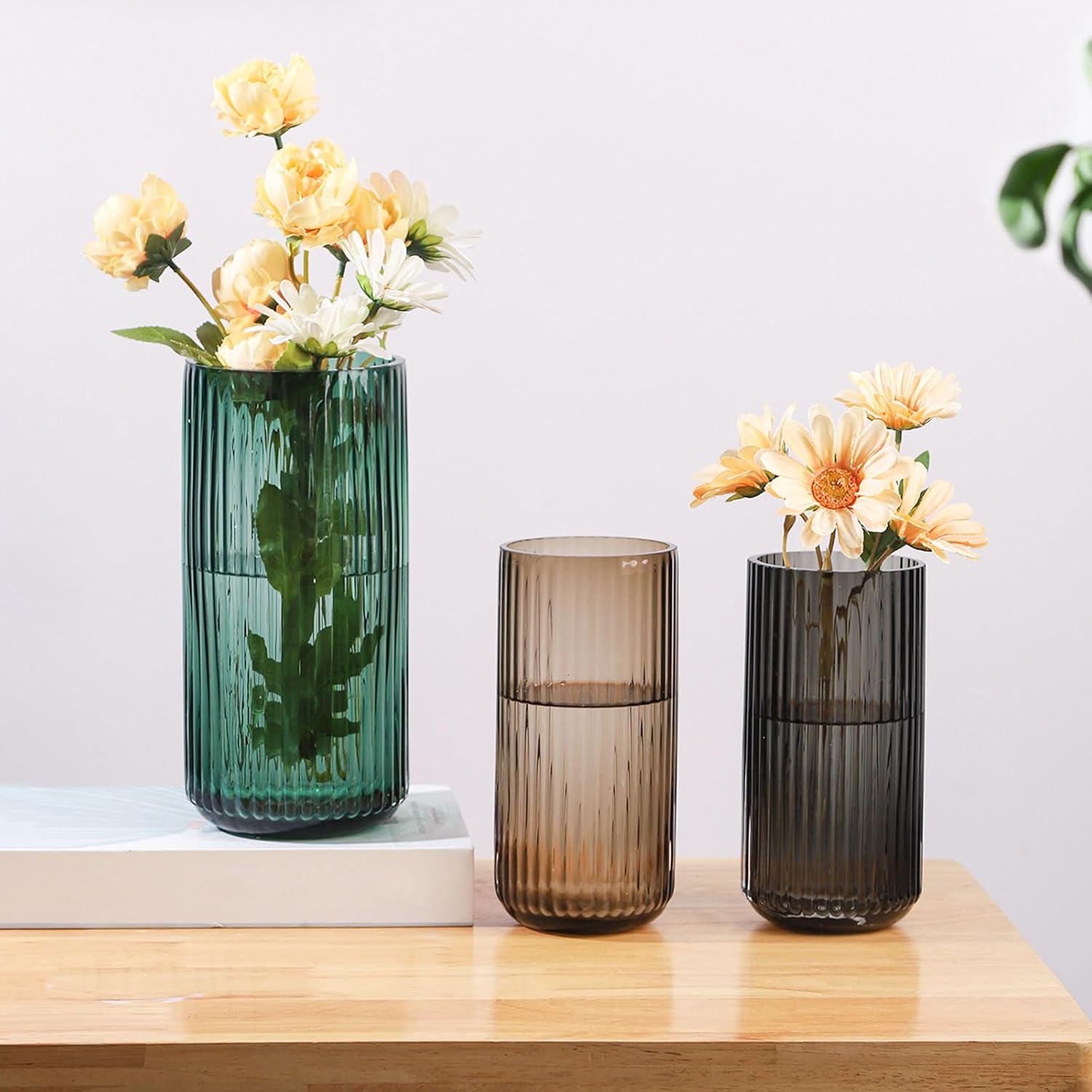 WHJY Cylindrical Brown Glass Vase, Vintage Flower Vase, Hand Blown Glass Vase, Decor for Dining Table Centerpiece Décor – 10 inches - Image 6