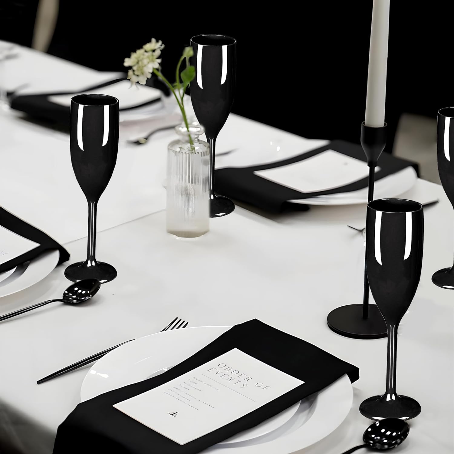 Plastic Champagne Flutes, Acrylic Glasses Goblets Cups Toasting Shatterproof Reusable Flute, for Valentine’s Day Wedding Party Mimosa Bar Anniversary Birthday (12, Black) - Image 5