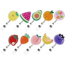 IUAQDP 10 Pieces Cute Fruit Retractable Badge Reel Holder, Funny Cartoon Food Name Tag Pull Badge Clip with Swivel Clip for Nurse Student Teacher Worker Volunteer Dietitian, 25.6IN Pull Cord