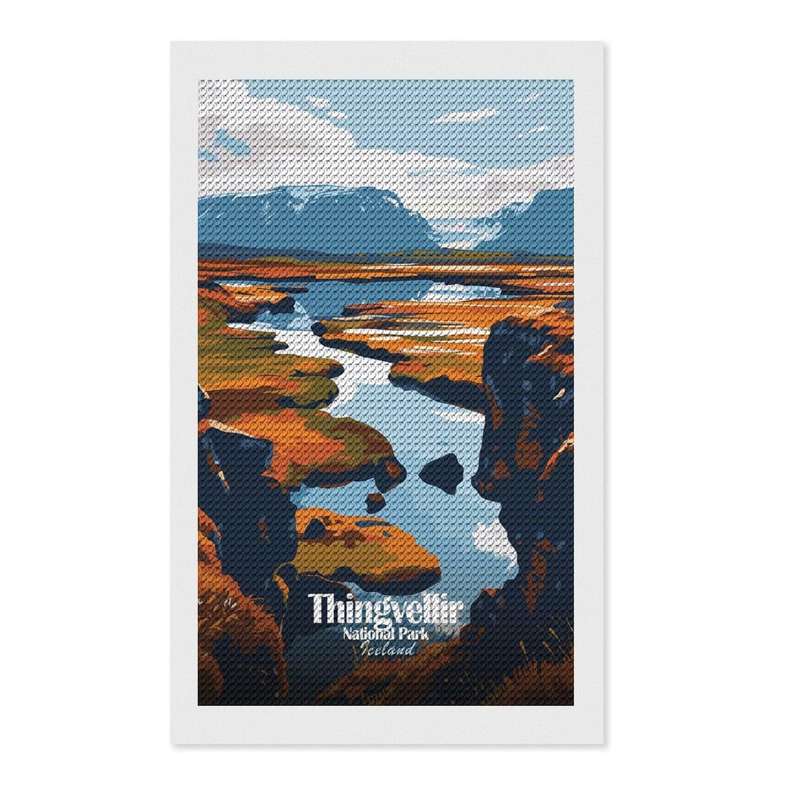 Junmoney Thingvellir National Park Iceland Landscape Diamond Art Canvas 12"x20", Full Kit Included, Bedroom Decor, for Beginners, Thoughtful Handmade Gift