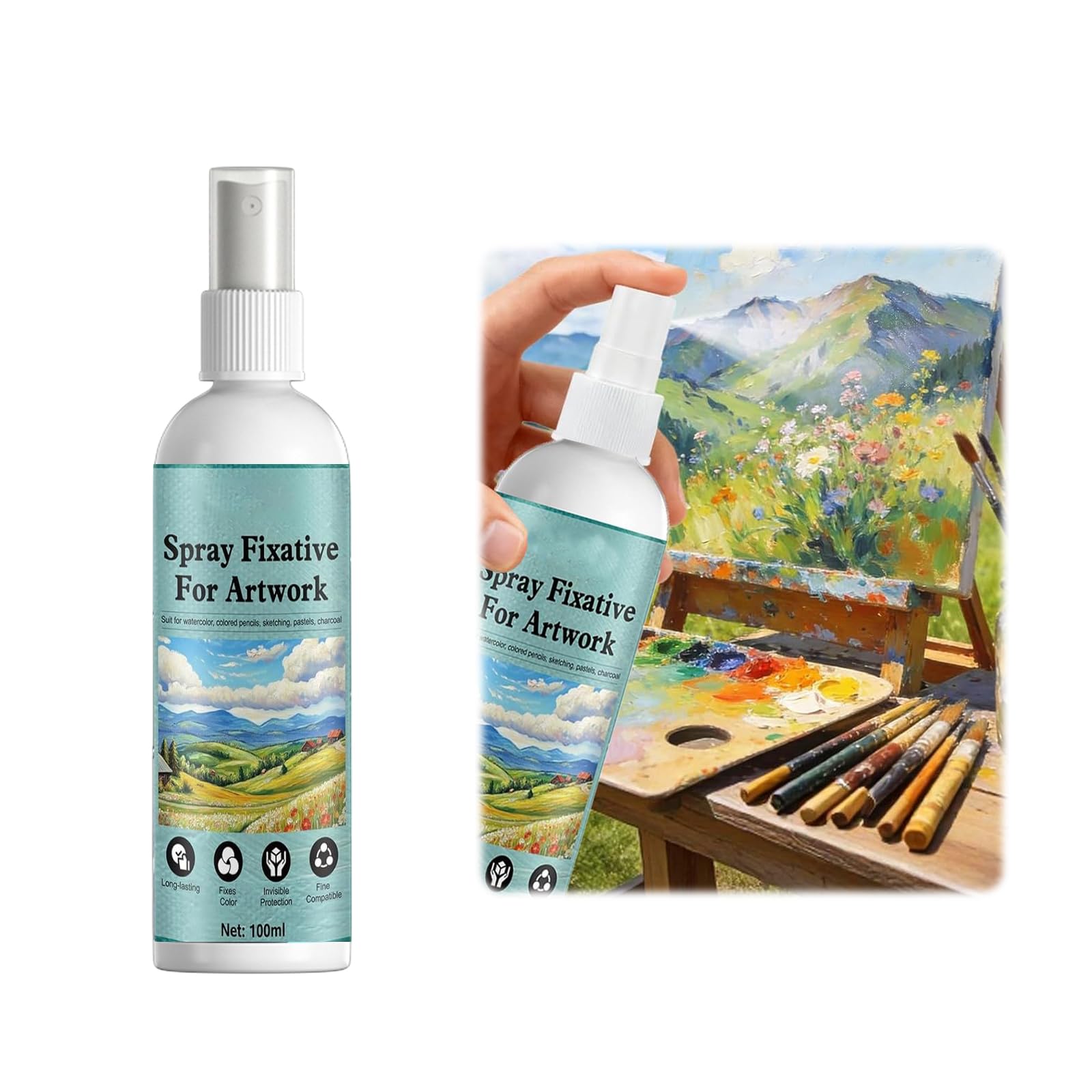 Hwanme Fixative Spray for Art, Oil Pastel Fixative Spray for Pencil, Charcoal and Pastel Drawings, Fast Drying and Color Fixing for Artwork, 100ml