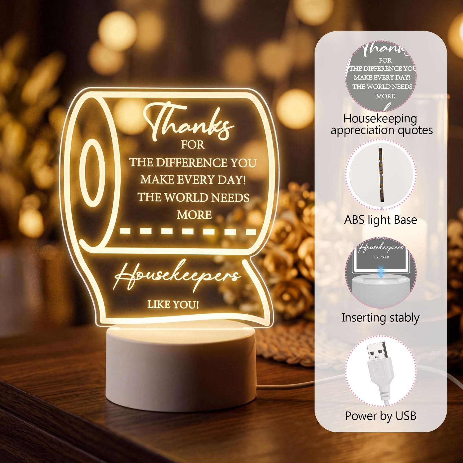 Tuanse 10 pz Housekeeping Apprezzamento Regalo Bulk Acrilico Notte Luce LED con Inciso Governanti Lampada da Notte con Base Rn CNA Regali di ringraziamento per la casa Dipendenti Personale Decorazione