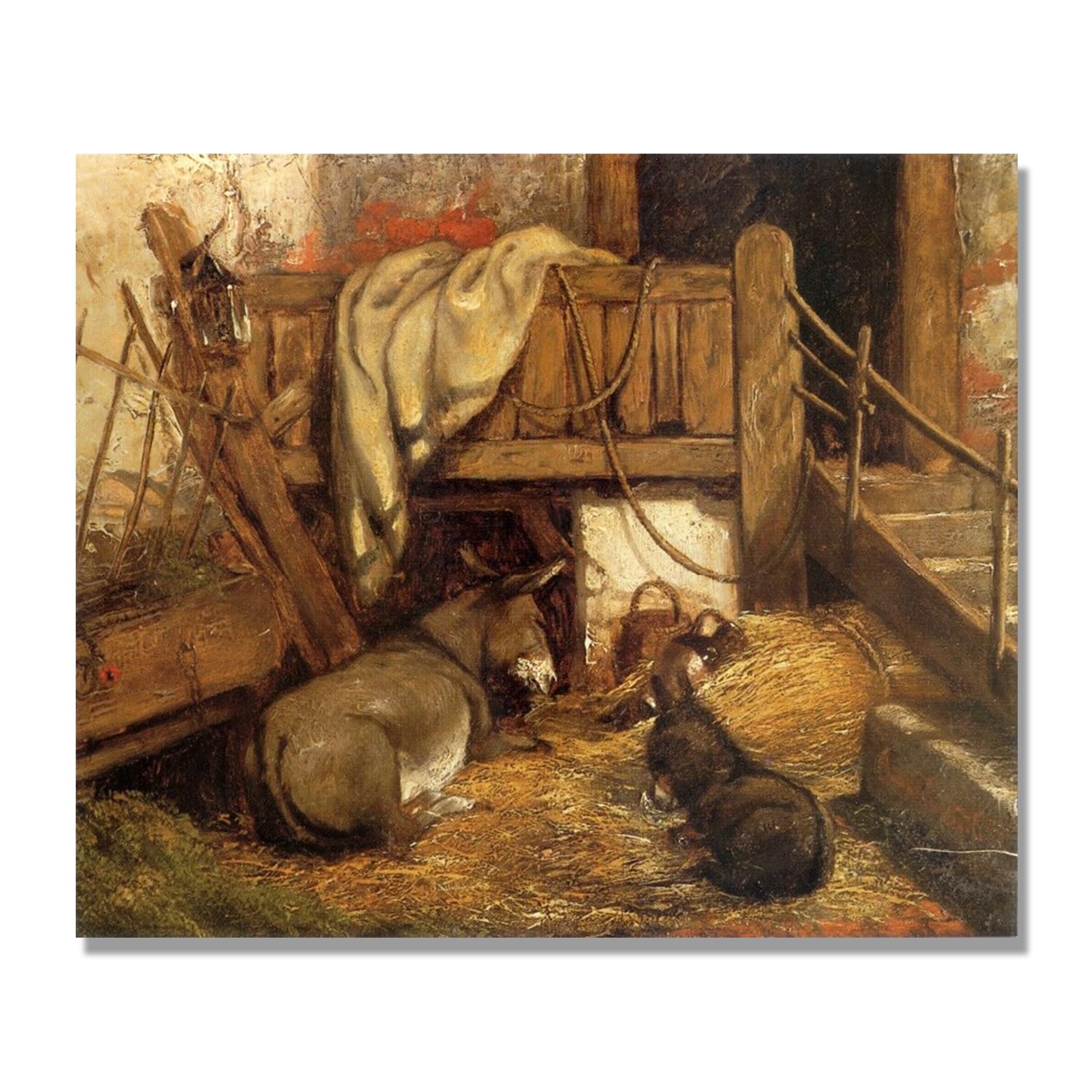 John Constable Sztuka ścienna, (Osły w stajni), plakat słynnych obrazów, romantyzm retro obraz wydruki dekoracja ścienna. 30 x 36 cm - 11,8 x 14,2 cala tylko płótno
