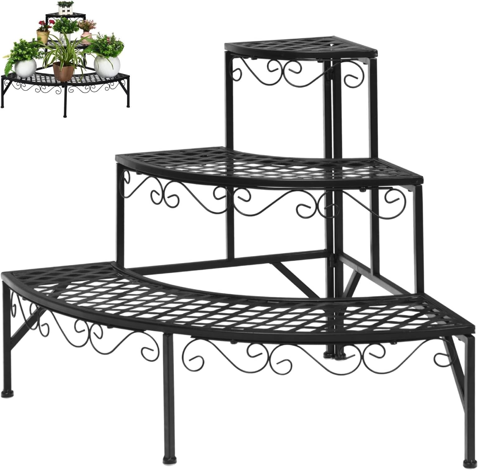 GiantexUK 3Tier Metal Plant Stand, Indoor Outdoor Ladder Flower Pot Rack Holder with Curved